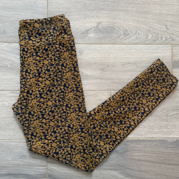 Gold and Navy Floral Leggings Lularoe